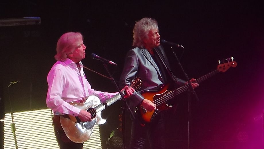 Justin Hayward in white and John Lodge The 2018 Rock and Roll Hall of Fame Inductees performing the Days of Future Past Album in its entirety for the first time in 50 years. I have seen the MOODY BLUES every year for the last 25 years and this was their best one yet.  Playing note for note and their reputation for sounding the same as when they recorded these songs 